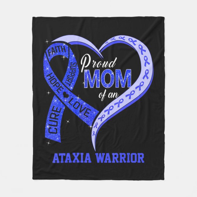 Proud Mom Of An Ataxia Warrior Blue Ribbon Matchin Fleece Blanket (Front)