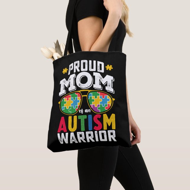 Proud Mom Of An Autism Warrior Family Tote Bag (Close Up)