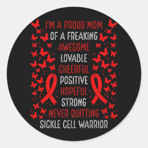 Proud Mom Of Sickle Cell Warrior Awareness Ribbon  Classic Round Sticker