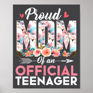 Proud Mom Of Teenager 13th Birthday Gift Girls Tee Poster