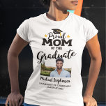 Proud Mom of the graduate photo name T-Shirt<br><div class="desc">Celebrate your son's or daughter's graduation with this modern t-shirt featuring a "Proud MOM of the Graduate" caption in black contemporary fonts decorated with a grad cap with a golden tassel. Easily customize this t-shirt with a picture of the graduate, the graduation year, and the school's name by editing the...</div>