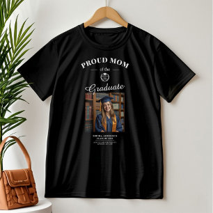 Proud Mom Personalized Graduate Photo & Name Black T-Shirt
