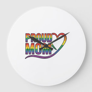 Proud Mom Rainbow Heart Vintage Engraving Design_1 Large Clock