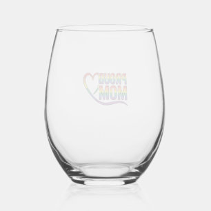 Proud Mom Rainbow Heart Vintage Engraving Design_1 Stemless Wine Glass