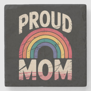 Proud Mom Rainbow LGBTQ Gay Pride Ally Stone Coaster