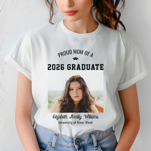 Proud Mom Senior Custom Year Graduate Photo Parent T-Shirt (Creator Uploaded)