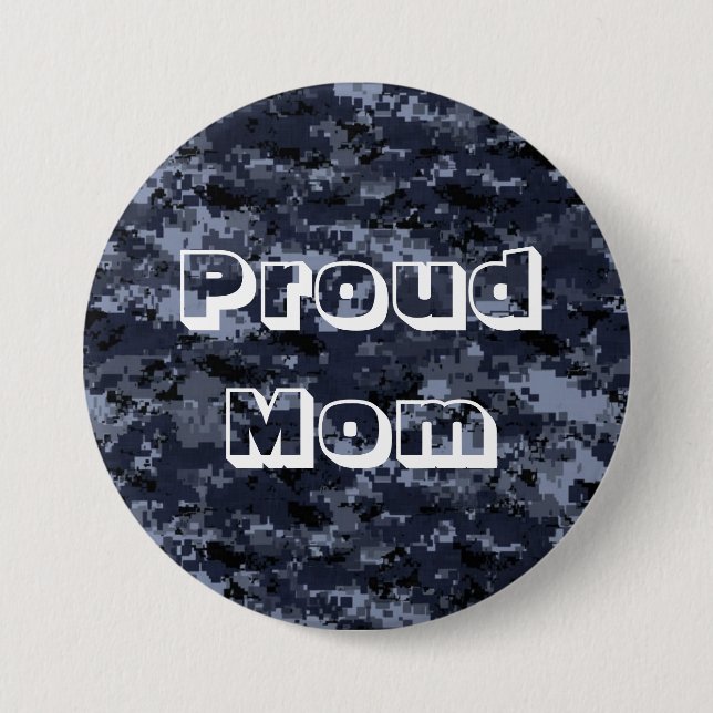 Proud Mom U.S. Military Blue Camouflage Button (Front)
