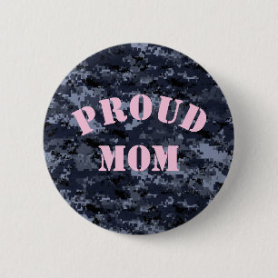 Proud Mom U.S. Military Blue Camouflage Button