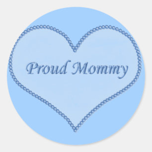 Proud Mommy Stickers, Blue Classic Round Sticker