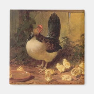 Proud Mother Hen and Her Chicks (Baby Chickens) Magnet