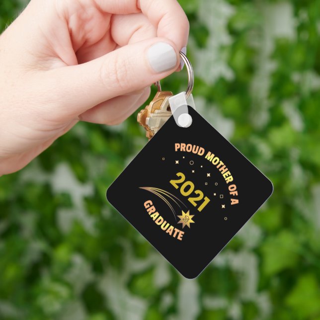 Proud Mother Of A Graduate Black Gold Modern Keychain (Hand)
