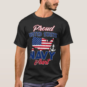 Proud Navy Aunt US Flag Family T-Shirts Army Milit