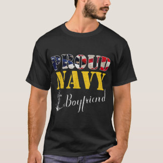 Proud Navy Boyfriend With American Flag For Vetera T-Shirt