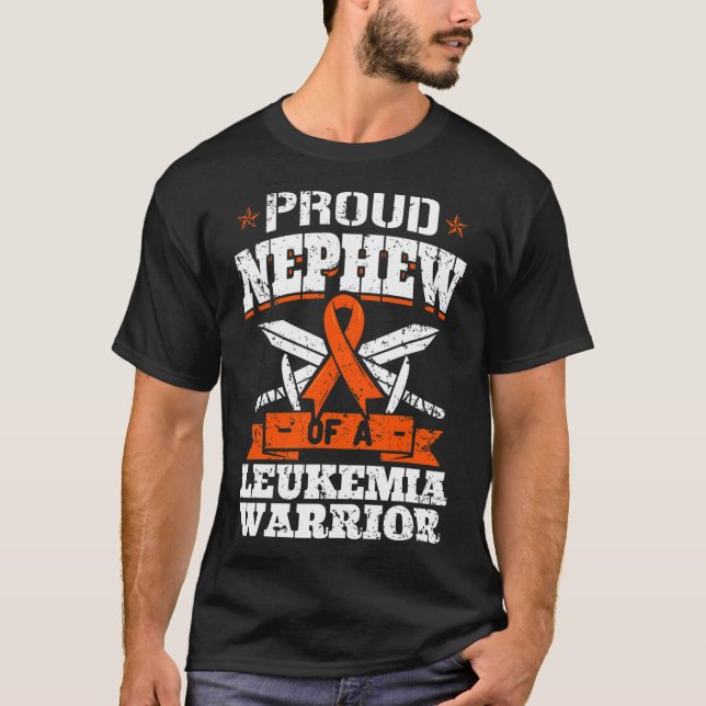 Proud Nephew Of A Leukaemia Warrior Awareness Bloo T-Shirt (Front)
