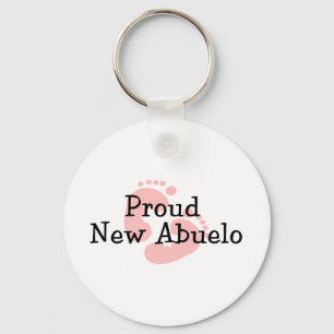 Proud New Abuelo Baby Girl Footprints Keychain