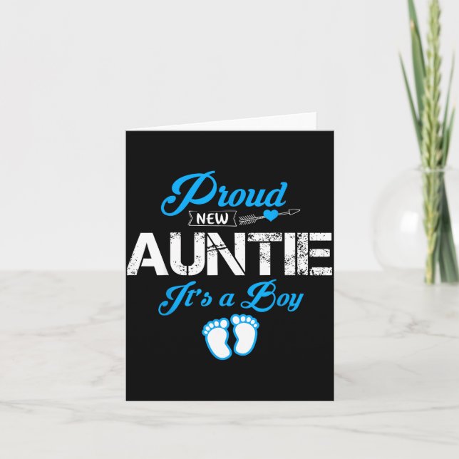 Proud New Auntie It's A Boy Gender Reveal Funny Fa Card (Front)