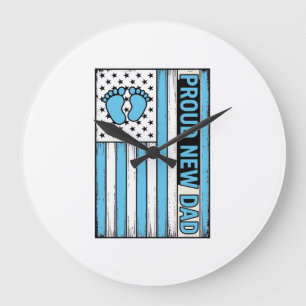 Proud New Dad Baby Feet Flag Vector Design_1 Large Clock