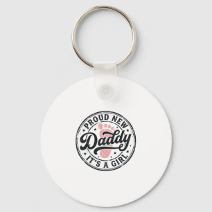 Proud New Daddy Its a Girl Vintage Baby Reveal Keychain