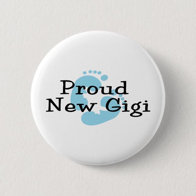 Proud New Gigi Baby Boy Footprints 2 Inch Round Button (Front)