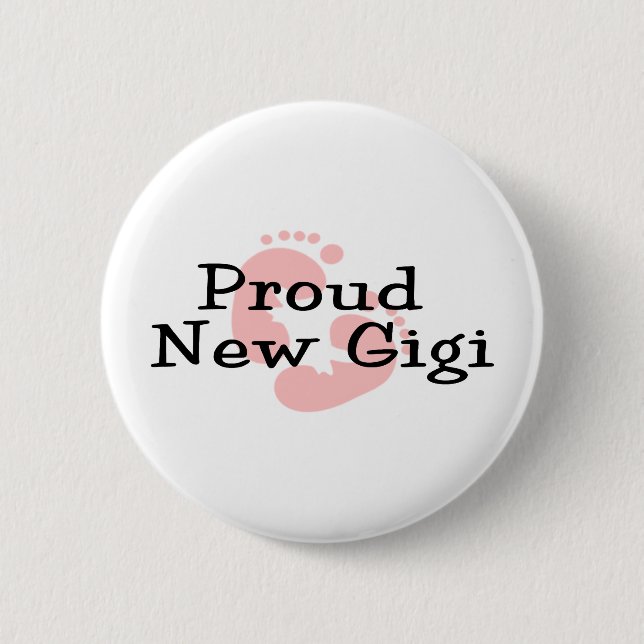 Proud New Gigi Baby Girl Footprints 2 Inch Round Button (Front)