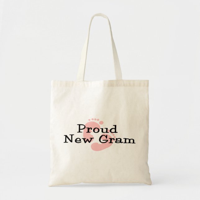 Proud New Gram Baby Girl Footprints Tote Bag (Front)