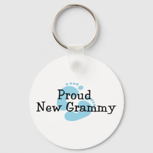 Proud New Grammy Baby Boy Footprints Keychain
