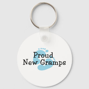 Proud New Gramps Baby Boy Footprints Keychain