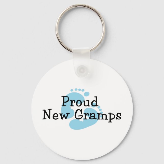 Proud New Gramps Baby Boy Footprints Keychain (Front)
