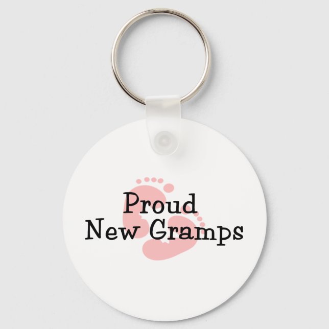 Proud New Gramps Baby Girl Footprints Keychain (Front)
