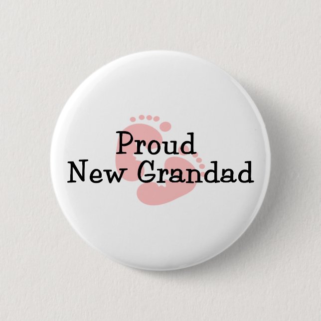 Proud New Grandad Baby Girl Footprints 2 Inch Round Button (Front)