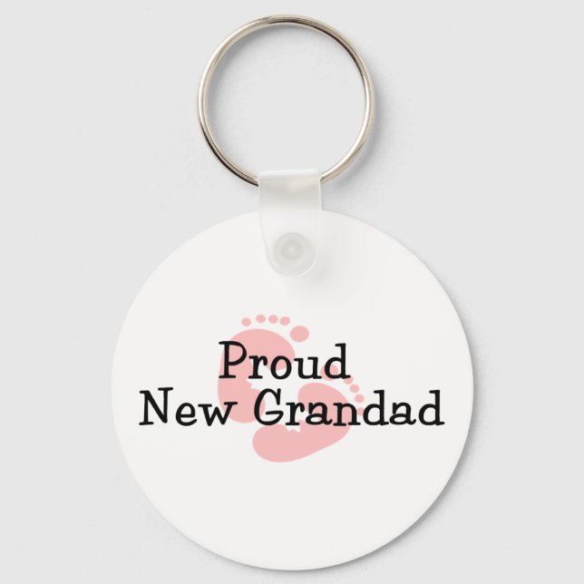 Proud New Grandad Baby Girl Footprints Keychain (Front)