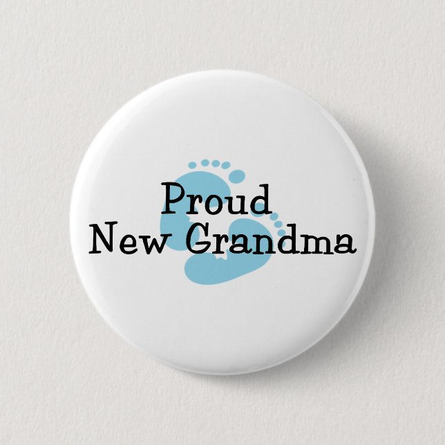 Proud New Grandma Baby Boy Footprints 2 Inch Round Button (Front)