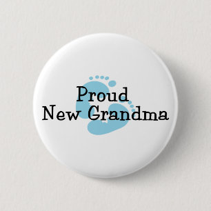 Proud New Grandma Baby Boy Footprints 2 Inch Round Button