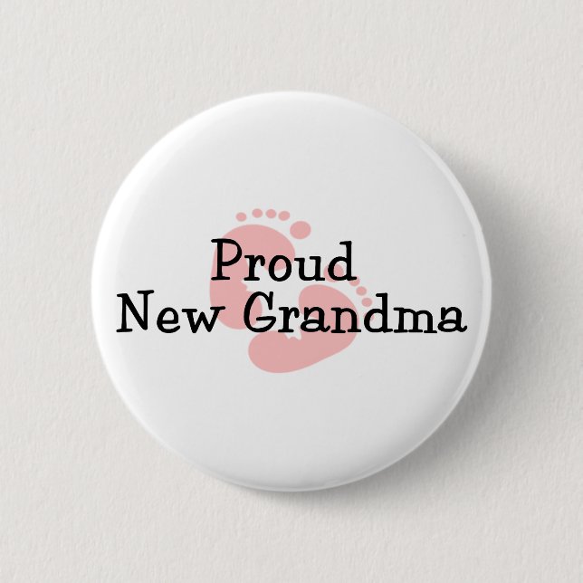 Proud New Grandma Baby Girl Footprints 2 Inch Round Button (Front)