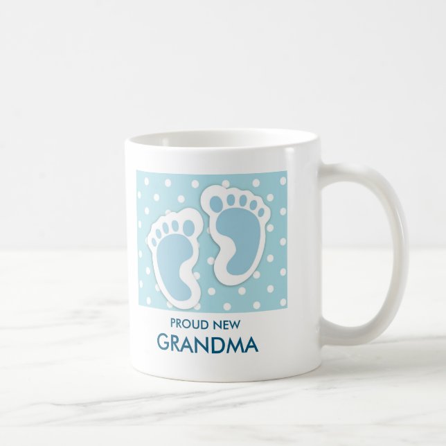 Proud New Grandma Cute Blue Baby Boy's Feet Coffee Mug (Right)
