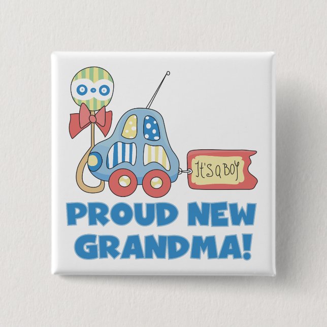 Proud New Grandma-It's a Boy Tshirts and Gifts 2 Inch Square Button (Front)
