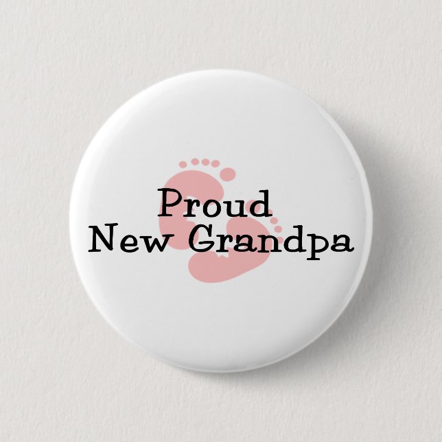 Proud New Grandpa Baby Girl Footprints 2 Inch Round Button (Front)