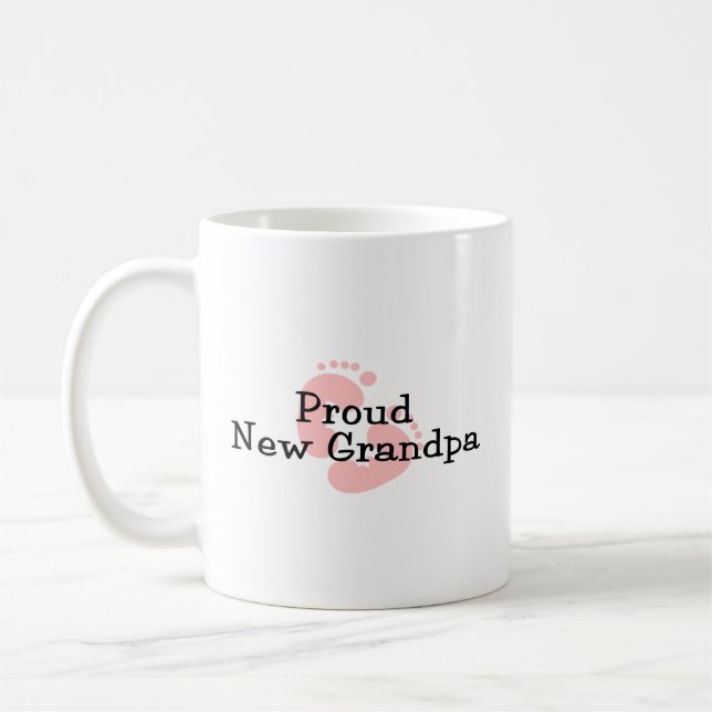 Proud New Grandpa Baby Girl Footprints Coffee Mug (Left)