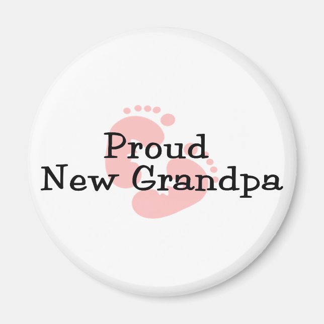 Proud New Grandpa Baby Girl Footprints Magnet (Front)