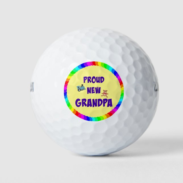 Proud New Grandpa, colourful celebratory design Golf Balls (Front)