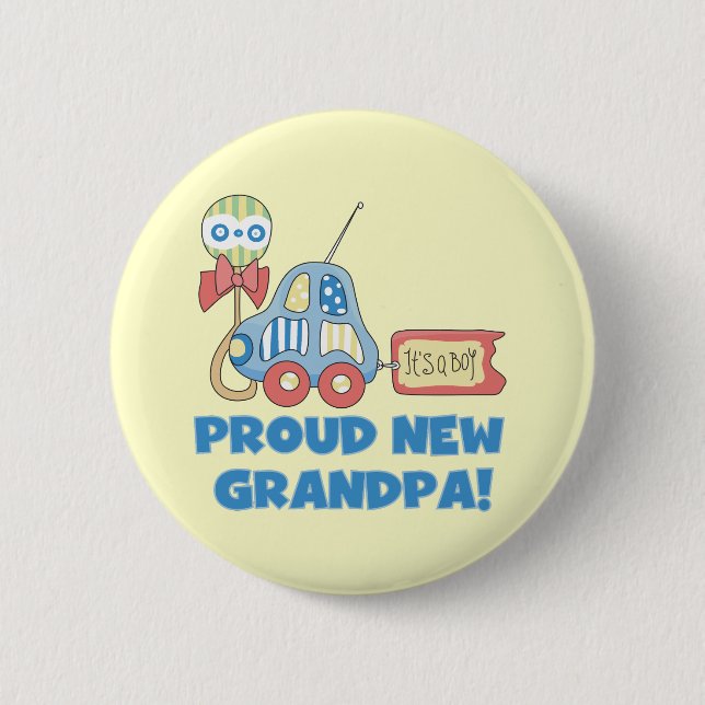 Proud New Grandpa It's a Boy TShirts and Gifts 2 Inch Round Button (Front)