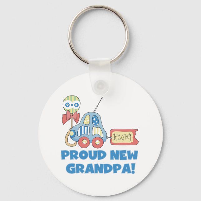 Proud New Grandpa It's a Boy TShirts and Gifts Keychain (Front)