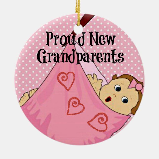 Proud New Grandparents - Pink Ceramic Ornament (Back)