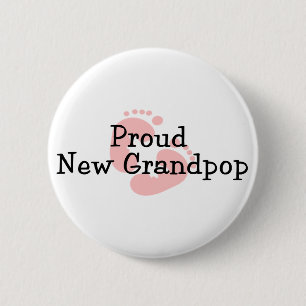Proud New Grandpop Baby Girl Footprints 2 Inch Round Button