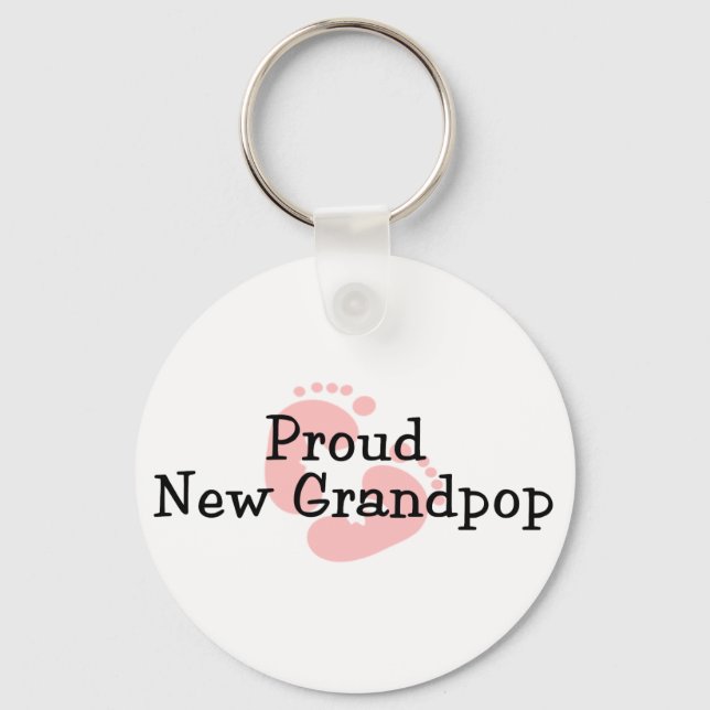 Proud New Grandpop Baby Girl Footprints Keychain (Front)
