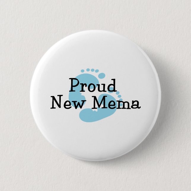 Proud New Mema Baby Boy Footprints 2 Inch Round Button (Front)