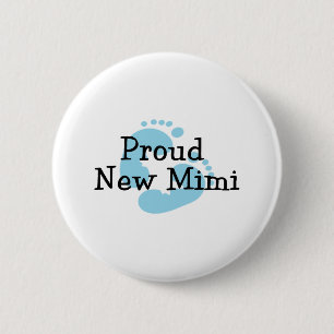 Proud New Mimi Baby Boy Footprints 2 Inch Round Button