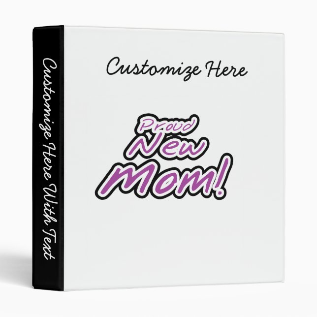 Proud New Mom Black and Purple Text Gifts Binder (Front/Spine)