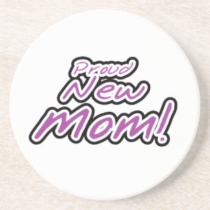 Proud New Mom Black and Purple Text Gifts Coaster