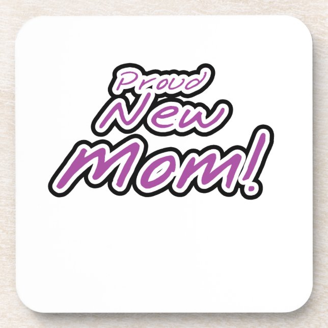 Proud New Mom Black and Purple Text Gifts Coaster (Front)